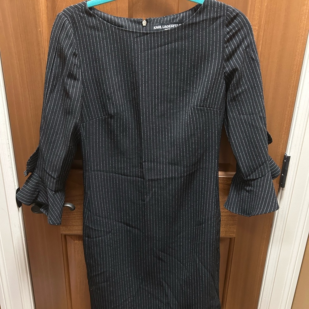 Karl Lagerfeld Black Sheath Dress with Bell Sleeves